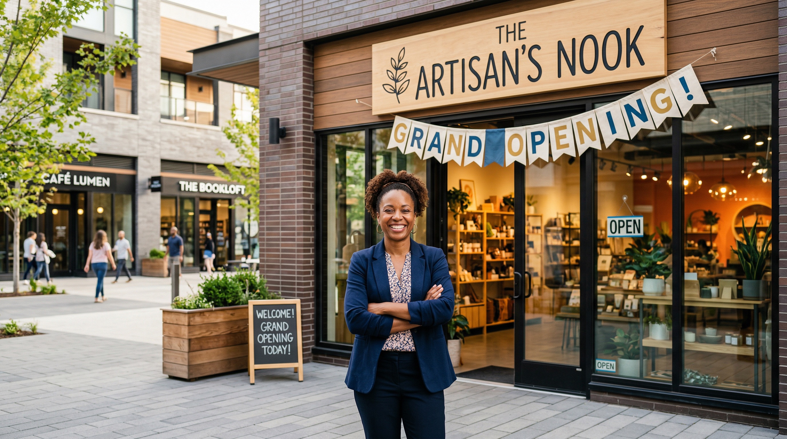 Small business owner at grand opening